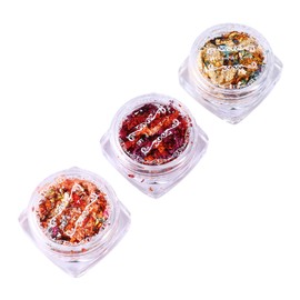 MERRYHAPY Metallic Foil Flakes for Nail Art 3 Pack Gilding Flakes Reusable Jars Classification