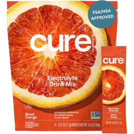 Cure Hydration | Plant-Based Electrolyte Drink Mix | No Added Sugar | FSA-HSA | Dehydration Relief Powder Made with Coconut Water | Non-GMO | Vegan | Pouch of 14 Packets - Blood Orange
