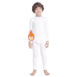 MANCYFIT - Ropa Interior térmica para niños con Forro Polar y Capa Base para niños, Ultra Suave, Blanco, Large