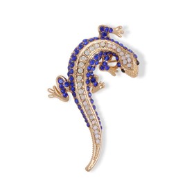 Rhinestone Gecko Lizard Brooch Pin for Women Girls Gold Plated Fashion Crystal Animal Brooches Lapel Pins Cute Dress Accessories Holiday Birthday Theme Party Jewelry Unisex Gift Souvenir (Blue)