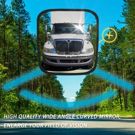 Black Hood Mirror Assembly for International Durastar 4300 Truck Driver Left and Passenger Right Side Pair with Mounting Arm