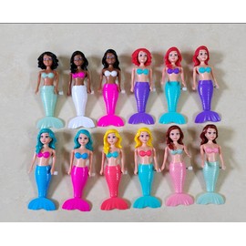 dollbie 12-Pack Wind-Up Mermaid Bath Toys for Kids - Moving Tail Priness Doll Diverse Hair Colors & Styles Mermaids, Swimming Pool Party Favors