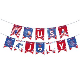 Patriotic American Flag Banner for 4th of July Decorations， Mini USA Flag String Banner，for 4th of July,Independence Day,Party