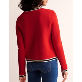 YEXPINE Women's Cardigan Sweater Open Front Color Block Button Down Knit Tweed Jackets Fall Cropped Coat Red