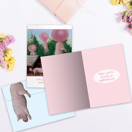 Tree-Free Greetings - Birthday Card - Artful Designs - 1 Card + Matching Envelope - Made in USA - 100% Recycled Paper - 5 x 7 - Pigs Bubblegum (VO69659)