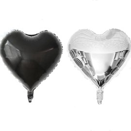 Silver Black Heart Balloons, 18 Inch 12Pcs Black and Silver Foil Heart Shape Helium Balloons Decorations for Men Birthday Party Valentines Day Wedding Engagement