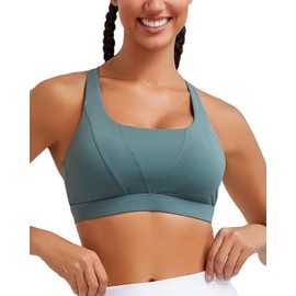 RUNNING GIRL Sports Bras for Women, Medium Support Molded Cup Sports Bras with Sewn in Pads Strappy Workout Yoga Bra(2970 Sage Green M)