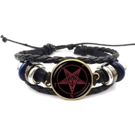 EENSYWEENSY Satan Pentagram Bracelet, Baphomet Vintage Demon Wristband, Gifts for Satanism