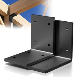 2 Pcs 6x6 Post to Beam Corner Brackets for Wood, Black Steel Heavy Duty L Bracket for Wood Post, 90 Degree Bracket for Shelves, Furniture, Cabinet-Thickness 6mm