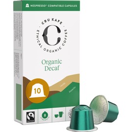 Cru Kafe Decaf USDA Organic Espresso Coffee Capsules (10 Pods) Fairtrade Coffee Pods Compatible with Nespresso Original Line and Pixie Machines