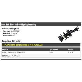 Front Left Driver Side Strut and Coil Spring Assembly - Compatible with 2013-2016 Nissan Pathfinder 4WD 3.5L V6