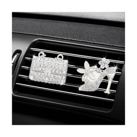 Bittwee 2PCS Bling High Heel Shoe&Magic Bag Car Air Vent Clip, Crystal Rhinestone Charms Auto Air Vent Clip, Universal Vehicle Air Conditioning Outlet Clip Decoration for Woman Man