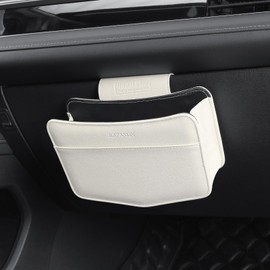 KAFANLIN Car Trash Can small Leather Vehicle Trash Bin Car Dustbin Garbage Organizer Holder with Trash Bag Foldable Mini Cars Storage Bag Container for Auto SUV van trucks (white,Glovebox hanging)