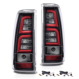 GRAND ORANGE Tail Lights Assembly Rear Lights w/Wiring Harness Compatible with Chevy Silverado 2003 2004 2005 2006 RH LH Tail Lamps Clear Lens Black Housing with Red light bar GM2801174