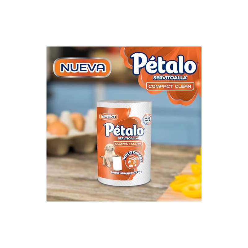 Pétalo Compact Clean, Servitoalla, 1 Rollo con 200 Hojas, Multitareas