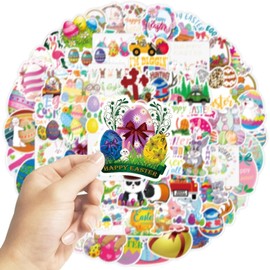 100 Pcs Easter Stickers, Easter Decorations Vinyl Waterproof Stickers for Laptop Water Bottles Envelopes Gifts Tags Crafts Windows Snowboard Rabbits Eggs