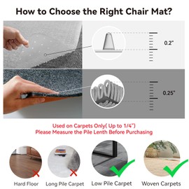 Office Chair Mat for Carpet Floor, 36"X48" Chair Mat, Slip Resistant Heavy Duty Under Desk Protector Carpeted Floors Mats, Rolling Computer Mats with Studs for Home and Office Low Pile Carpets
