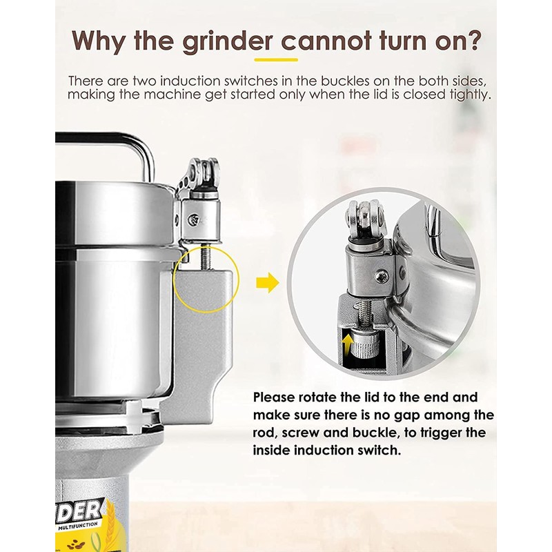 CGOLDENWALL Safety Upgraded Electric Grain Grinder Mill High-speed Dry Spice