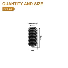 uxcell 20Pcs Set Screws M8x16mm Carbon Steel Cone Point Hex Socket Grub Screws for Machinery, Home Repairs, and Fixtures Black