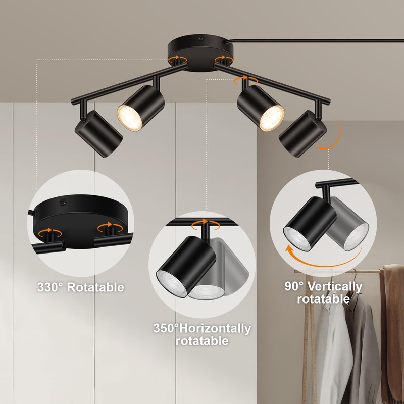Plug in Track Lighting, LED Track Lighting Fixtures Ceiling, Black