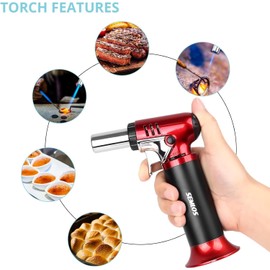 Semlos Butane Torch with Fuel Gauge, Refillable Kitchen Torch Lighter with Safety Lock and Adjustable Flame for DIY, Creme Brulee and Soldering