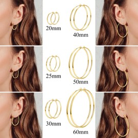 MILACOLATO 6 Pairs of Clip Hoop Earrings for Women Fake Ear Piercing Hoop Earrings Set for Non-Piercing Earrings Jewellery, 6 Sizes Clip On Hoop Earrings Silver Gold Rose Gold 30/40/50 mm, Copper