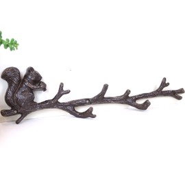 Fyne-Finds Metal Brown Squirrel Animal on Branch Rustic Coat Keys Hat Wall Mounted 10cm Vintage Hanger Hook