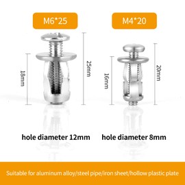 10-Piece Aluminium Hollow Door Anchor Set - For 0-5mm Doors, Extra Short, Wall Anchors - Suitable for Steel Pipe, Iron Sheet, Plastic Sheet (8 * 16MM)