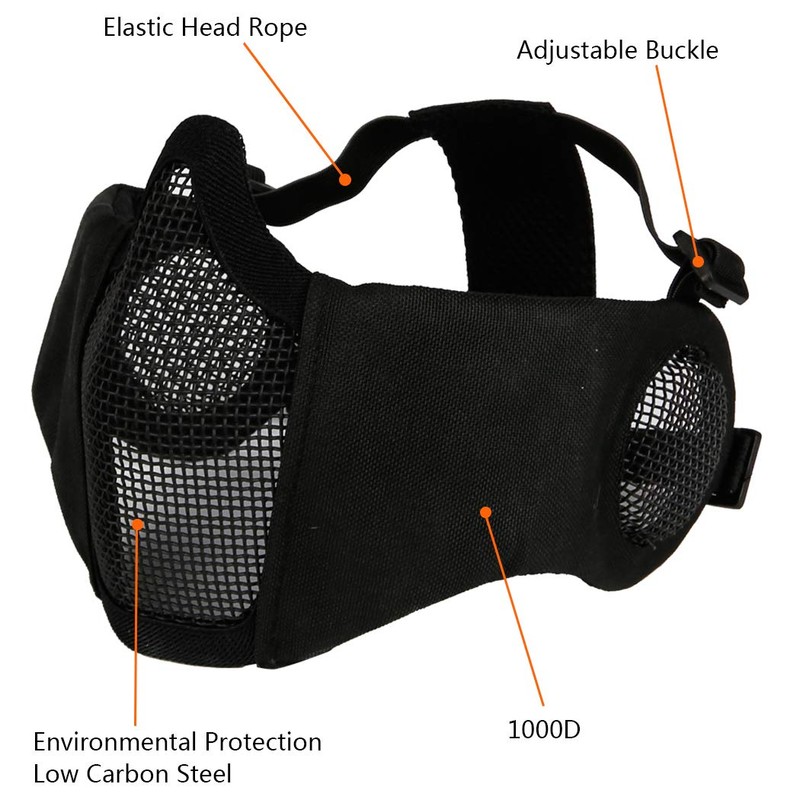 AOUTACC Airsoft Protective Gear Set, Half Face Mesh Masks with