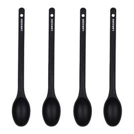 LARCISO 4 Pieces Silicone Spoon Heat-Resistant Non Stick Food Grade Kitchen Tools for Cooking, Baking, Stirring, Serving, Scraping, 4 black