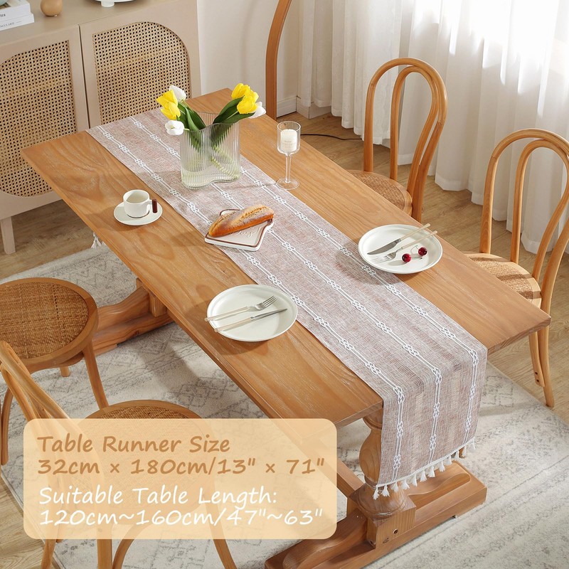 Bigqin Boho Table Runner with Tassels, 183x33cm/72"x13" Table Decoration, Linen