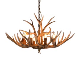 Gdrasuya10 Retro Resin Antler Chandelier, Vintage Antler Chandelier Deer Horn Pendent Light Fixture for Living Room Dining Room Bedroom Christmas,Without Bulb (B)