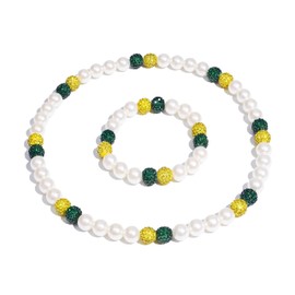 DERAKUS Baseball Necklace 18in Softball Pearl Necklace and Bracelet Set Beaded Necklace Pollyanna for Men Women Bling Rhinestone Drip (Yellow+Green)