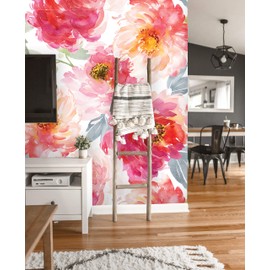 Coloritto Removable Wallpaper | Peel and Stick Floral Wallpaper | Self Adhesive Watercolor Flowers Wallpaper | Peonies Mural (Sample 12" W x 8" H)