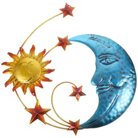 Zerodeko Mosaic Crescent Moon and Sun Moon Sun Stars Wall Decor Metal Moon Sun Stars Wall Hanging Wall Art Sculpture Decor for Indoor Outdoor (Mixed Color)