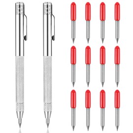 Ezydka Tungsten Carbide Scriber, 2pcs Scribe Tool Etching Pen with Extra 12 Replacement Red Hat Marking Tip, Metal Scribe Pen Tool, Tungsten Carbide Tip Scriber for Glass, Metal Sheet