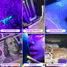 YZYOE Rechargeable Black light flashlight mini，blue light flashlight rechargeable，black light flashlight for hunting，LED UV Torch 3 in 1 UV Black Light and Blue Light and White Lights，3 Modes.