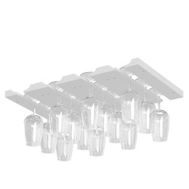 Rustic State Vigo 4 Sectional Adjustable Under Cabinet Stemware Rack - Hanging Wood Shelf Glassware Holder Bar Organizer with up to 12 Wine Glass Storage 11 Inch Deep - White