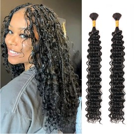 Deep Wave Bulk Braiding Hair Extensions-20 Inches 2 Pakcs Natural Black Synthetic Curly Hair Bundle for Braiding,No Weft Braids for Human（20"-2 Packs,1B#）