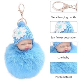 Select Zone Keyring Pompom 4 Pieces Sleeping Baby Doll Keychain Plush Key Ring Mini Baby Doll Keychain Handbag Pendant Fluffy Car Key Ring, b