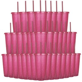 Suertestarry 36 Pack Plastic Reusable Cups 24oz Bulk Tumblers with Lids and Straws for Adults Kid Women Party, Smoothie Cups for Iced Coffee Travel Cup (burgundy)