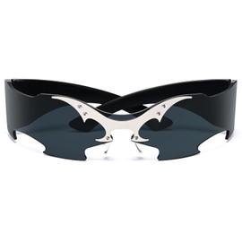 Dollger Futuristic Y2K Sunglasses Space Black Wrap Around Glasses Trendy Rimless Rave Fun Cool Glasses Flame