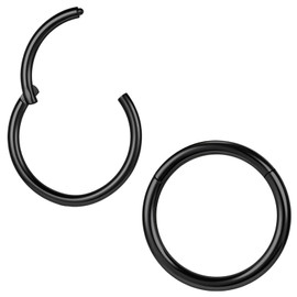 ZS 2Pcs ASTM F136 Titanium 6/7/8/9/10/12/14mm Cartilage Tragus Helix Earring Hoop 20G 18G 16G Lip Rings Hinged Nose Rings Septum Conch Piercings Jewelery (Black,16g,8mm)
