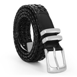 JASGOOD Men's Braided Leather Belt, Braided Woven Belt for Men Casual Jeans Pants with Metal Tail (Black, Suit for Pant Size 38"-42")