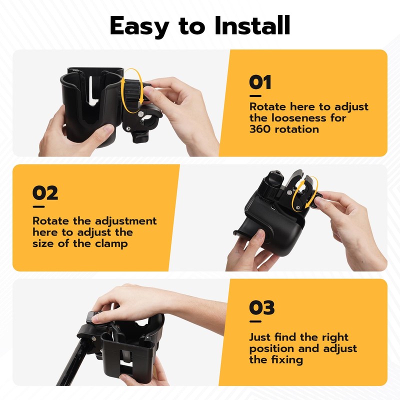 2pc Stroller Cup Holder with Phone Holder, Removable 2-in-1 Drink