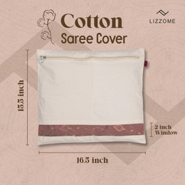 LIZZOME Cotton Saree Covers & Bags for Storage Big Size | Zip Clouser Clothes Storage Bags Wardrobe Organizer Set of 24 (16 x 14 inches) | Eco-Friendly & Reusable Covers or Bags with Mesh Windows
