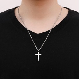 Joxevyia Men's Cross Necklace Small Stainless Steel Cross Necklace Simple Faith Cross Necklace First Communion Cross Necklace Gift for Him 16- inches