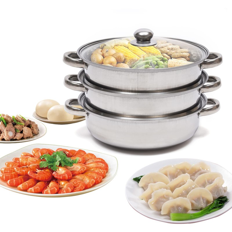3 Tier Layer Stainless Steel Steamer Pot For Cooking With