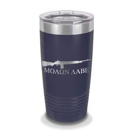 Molon Labe Come Take Them M1A Carbine Rifle 20 oz Laser Engraved Polar Camel Stainless Steel Vacuum Insulated Tumbler w/Clear Lid 2A amendment - Customizable - Navy Blue
