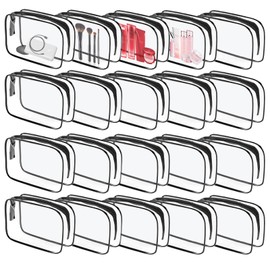 DIBALIYI 20 Pcs Clear Makeup Bag, PVC Toiletry Bag for Travel, Waterproof Transparent Cosmetic Bag with Zipper, Portable Plastic Pouch Organizer Storage Case for Women Men Vacation Bathroom (Black)